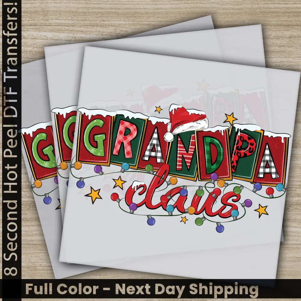 Grandpa Claus, Christmas DTF Transfers, Ready to Press, Personalized Gifts, Direct to Film, Sublimation Screen Prints, Fast Shipping