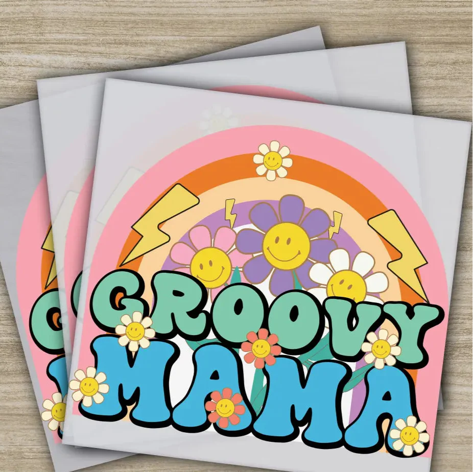 Groovy Mama, Daisy, Rainbow, Mother's Day Transfer, Ready to Press, Personalized DTF Transfers, Mother's Day Gifts, Heat Press DTF Transfers