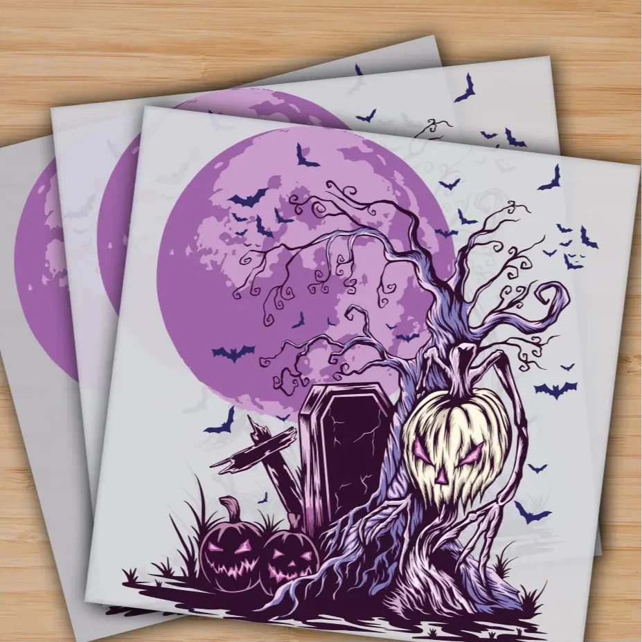 Halloween, Purple Night, Pumpkin, Ready to Press, Personalized Gifts, Sublimation DTF Prints, Trendy DTF Prints, Ready for Press, High Quality, Fast Shipping