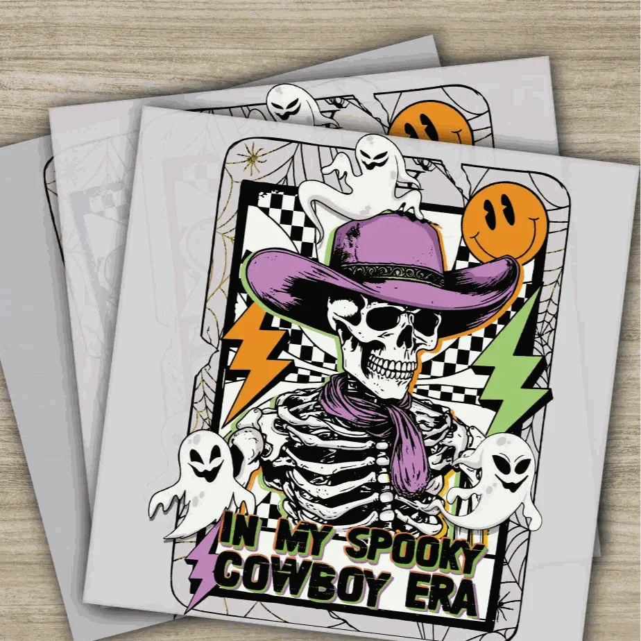 Halloween Transfers, In My Spooky Cowboy Era, Skeleton,Ready to Press,Personalized DTF Transfers, For Family Gifts, Heat Press DTF Transfers