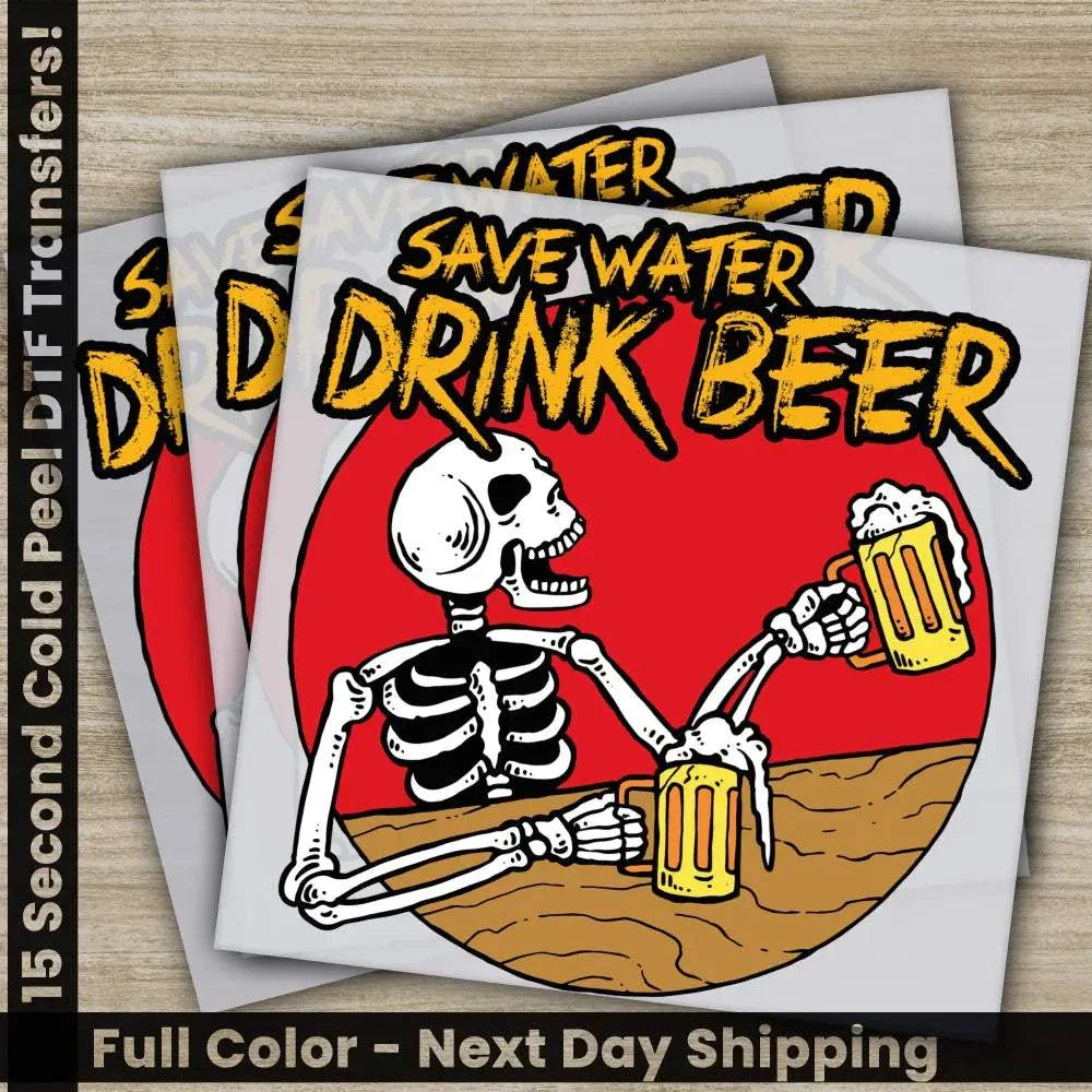 Halloween Transfers, Save Water Drink Beer, Ready to Press, Personalized DTF Transfers, For Family Gifts, Heat Press DTF Transfers