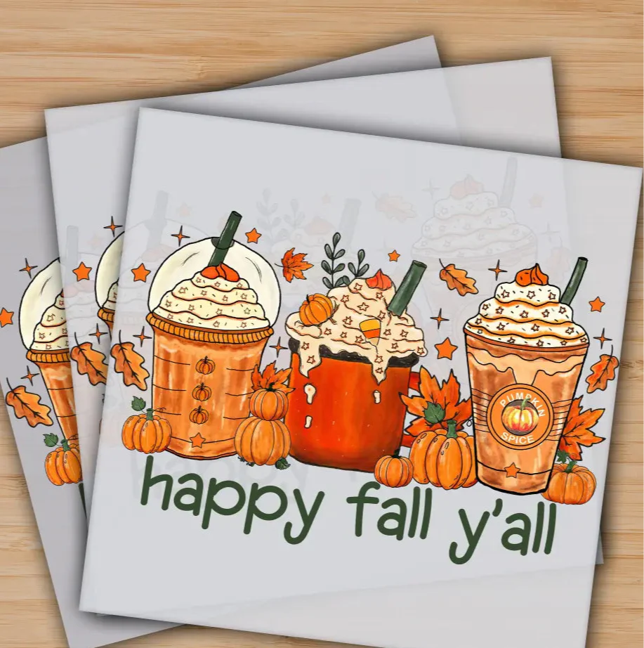 Happy Fall Y'all, Pumpkin, Autumn, Ready to Press, Personalized Gifts, Sublimation DTF Prints, Trendy DTF Prints, Ready for Press, High Quality, Fast Shipping