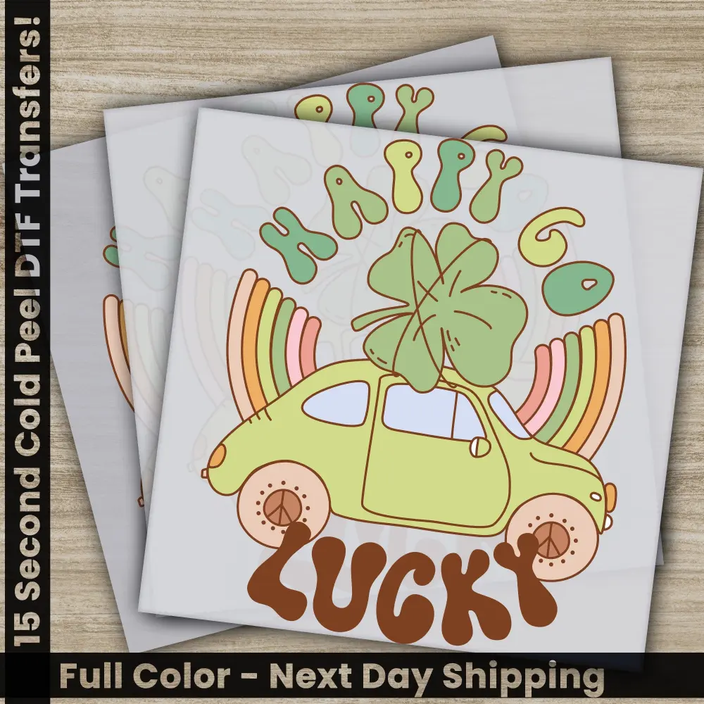 Happy Go Lucky, St. Patrick's Day Transfers, Ready to Press, Personalized DTF Transfers, St. Patrick's Gifts, Heat Press DTF Transfers