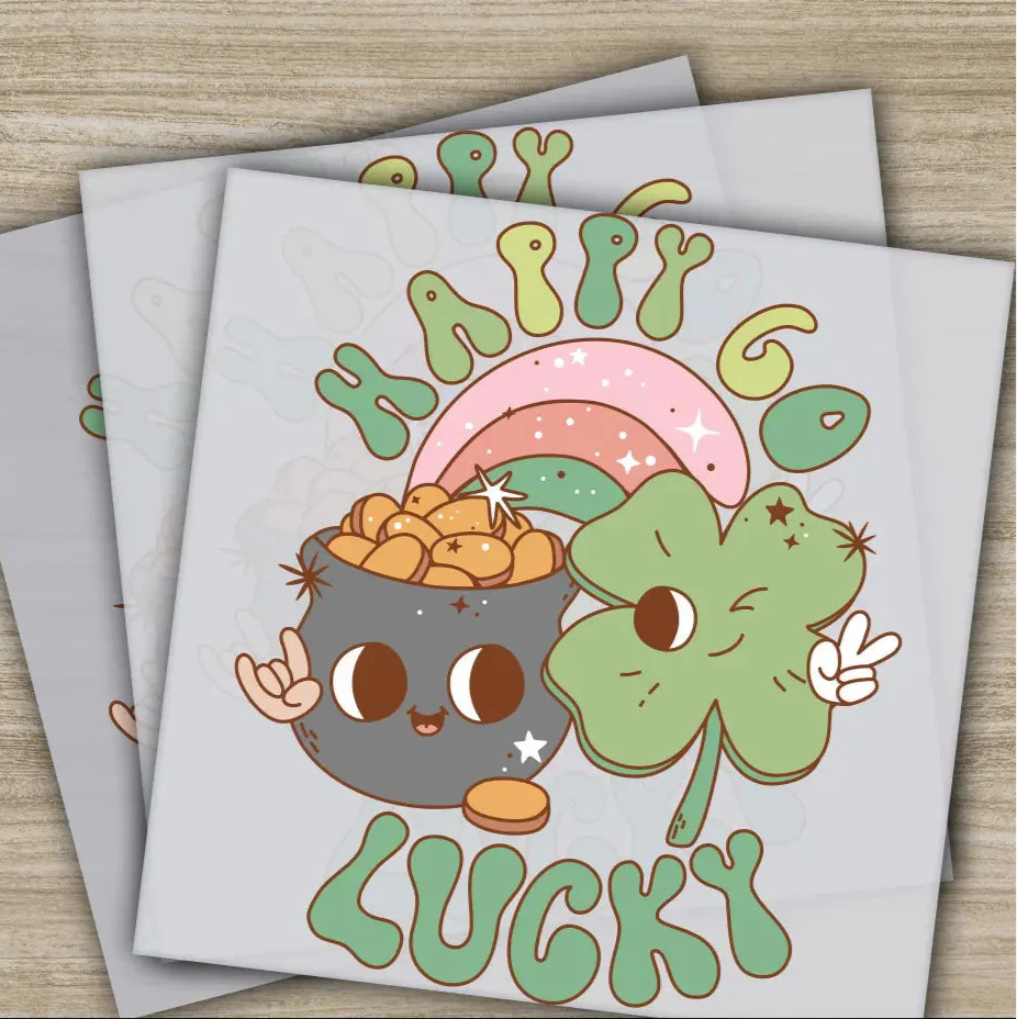 Happy Go Lucky, St. Patrick's Day Transfers, Ready to Press, Personalized DTF Transfers, St. Patrick's Gifts, Heat Press DTF Transfers