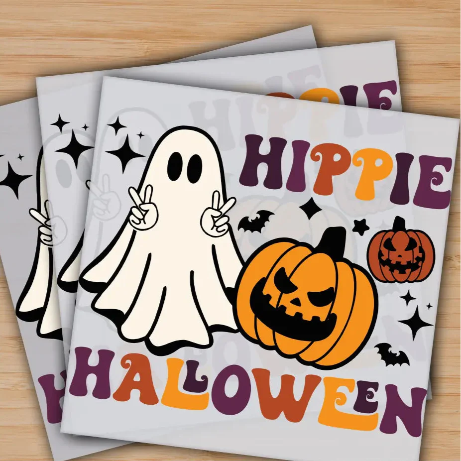 Hippie Halloween, Cute Ghost, Pumpkin, Ready to Press, Personalized Gifts, Sublimation DTF Prints, Trendy DTF Prints, Ready for Press, High Quality, Fast Shipping
