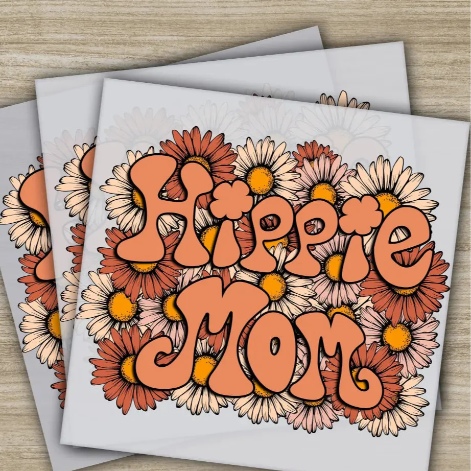 Hippie Mom, Ready to Press, Personalized DTF Transfers, Heat Press DTF Transfer