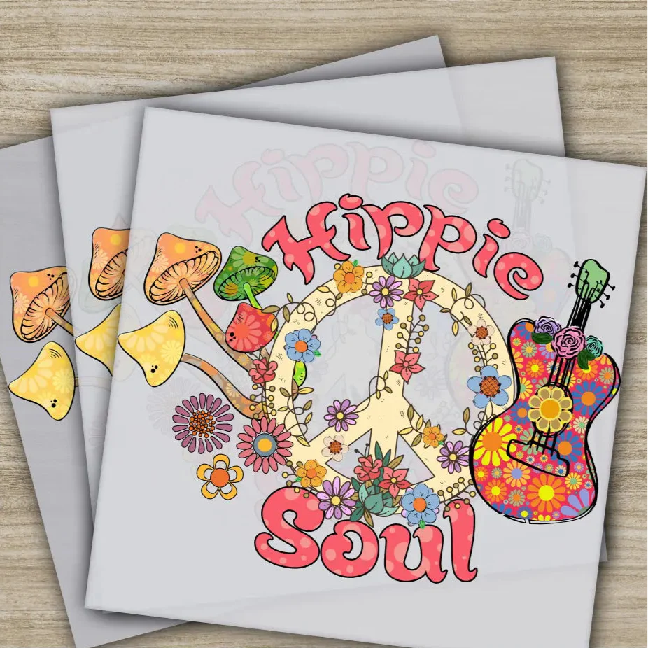 Hippie Soul, Colorful Flowers, Music, Ready to Press, Personalized DTF Transfers, Heat Press DTF Transfer