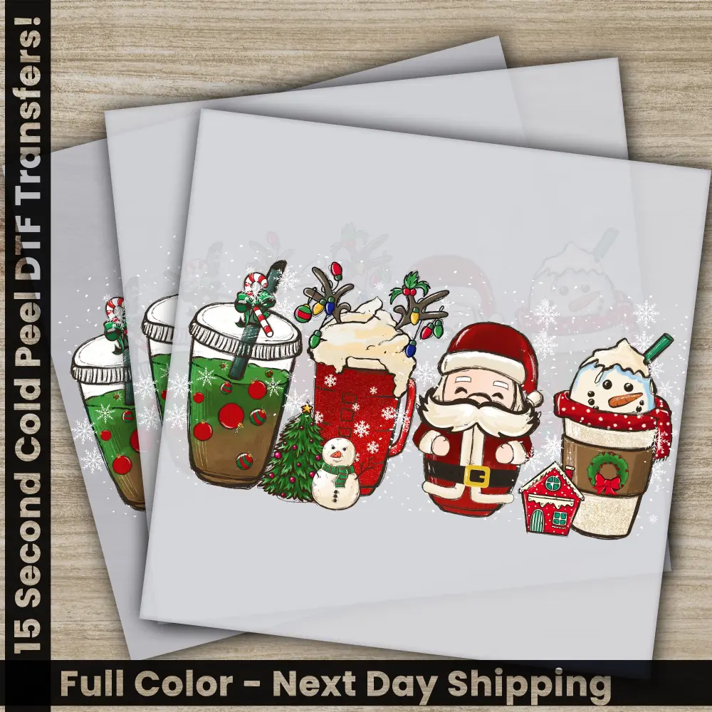 Hot Cocoa, Coffee, Christmas DTF Transfers, Ready to Press, Personalized Gifts, Direct to Film, Sublimation Screen Prints, Fast Shipping