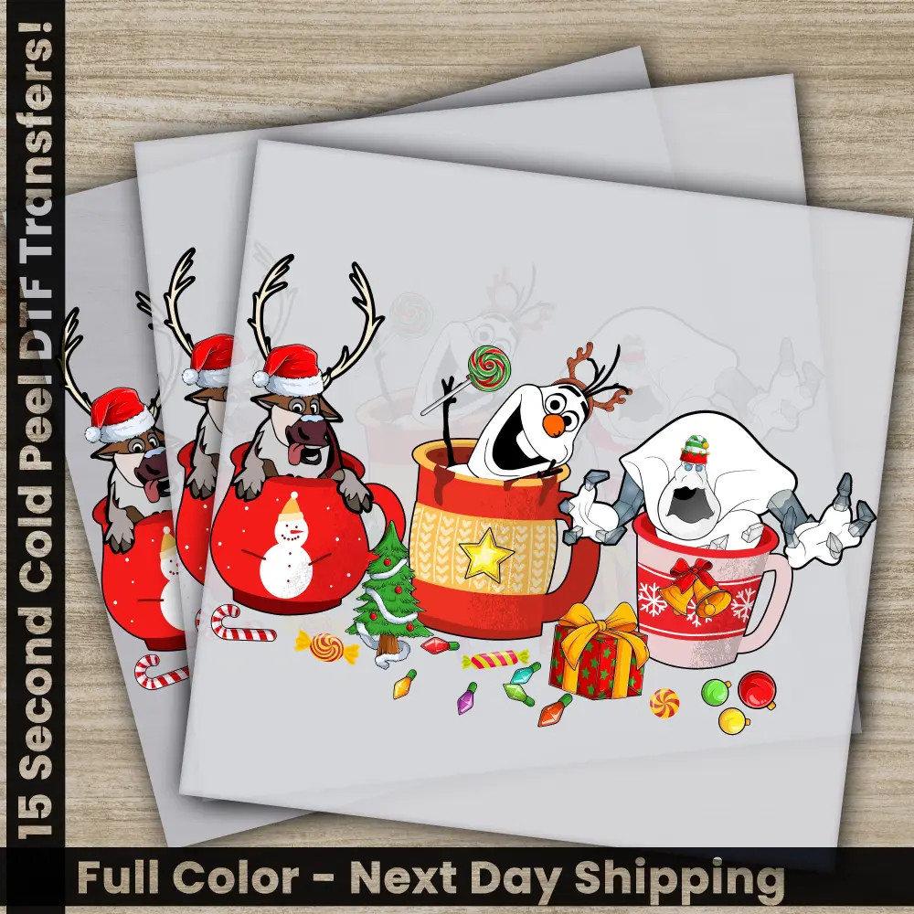 Hot Cocoa, Deer, Christmas DTF Transfers, Ready to Press, Personalized Gifts, Direct to Film, Sublimation Screen Prints, Fast Shipping
