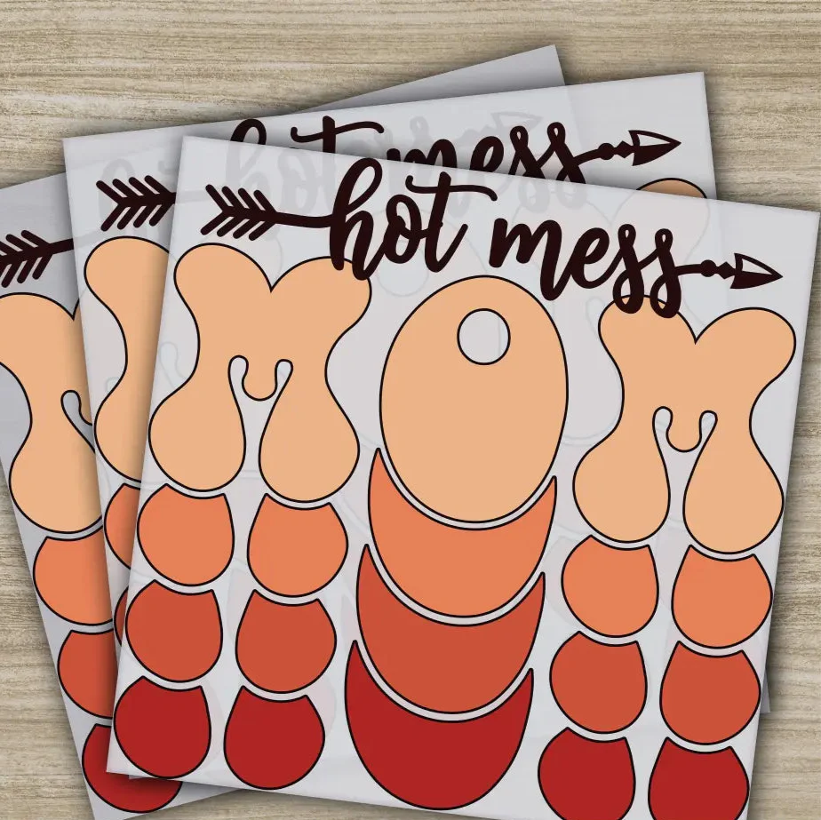 Hot Mess Mom, Retro, Mother's Day Transfers, Ready to Press, Personalized DTF Transfers, Mother's Day Gifts, Heat Press DTF Transfers