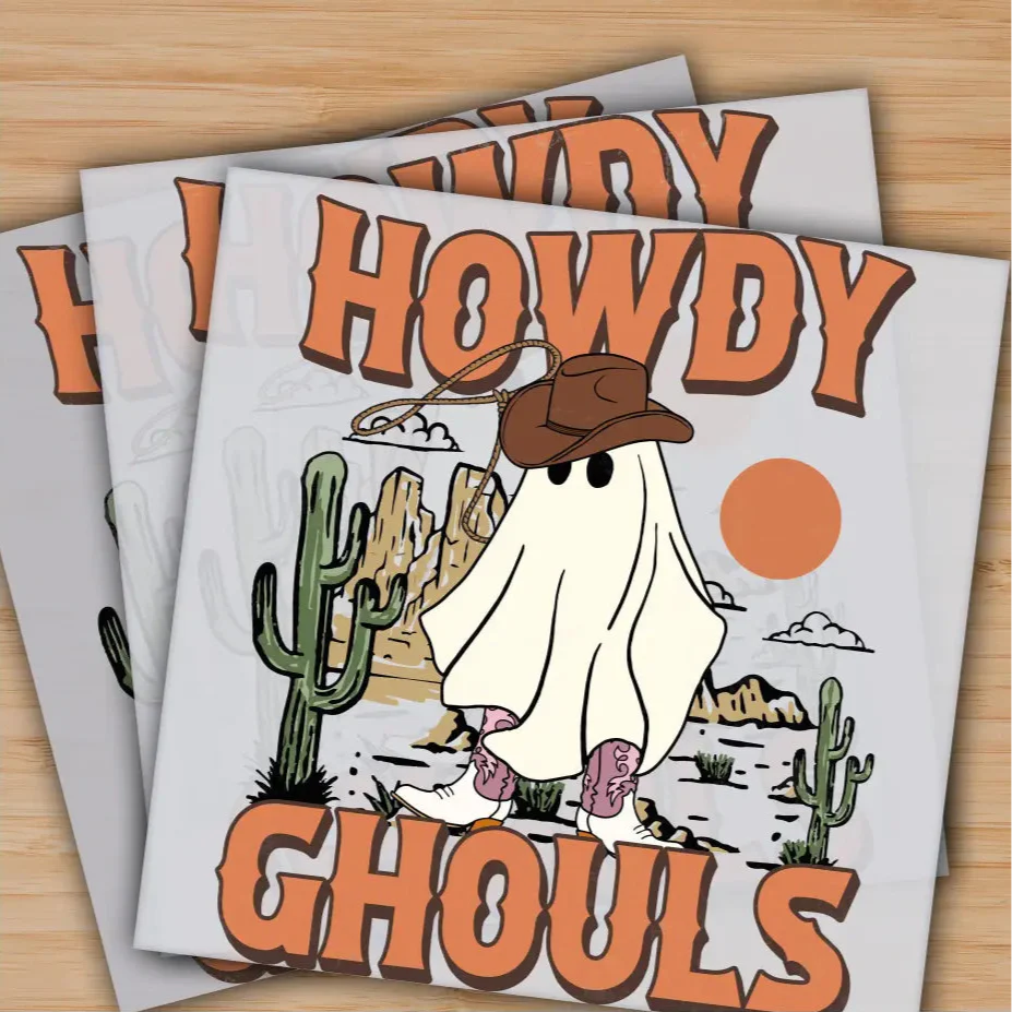 Howdy Ghouls, Cute Ghost, Ready to Press, Personalized Gifts, Sublimation DTF Prints, Trendy DTF Prints, Ready for Press, High Quality, Fast Shipping