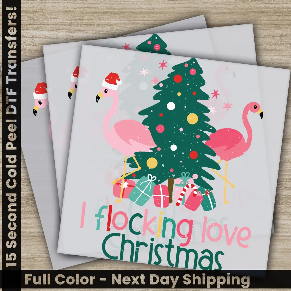 I Flocking Love Christmas DTF Transfers, Ready to Press, Personalized Gifts, Direct to Film, Sublimation Screen Prints, Fast Shipping