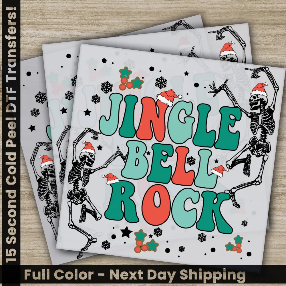 Jingle Bell Rock, Christmas DTF Transfers, Ready to Press, Personalized Gifts, Direct to Film, Sublimation Screen Prints, Fast Shipping