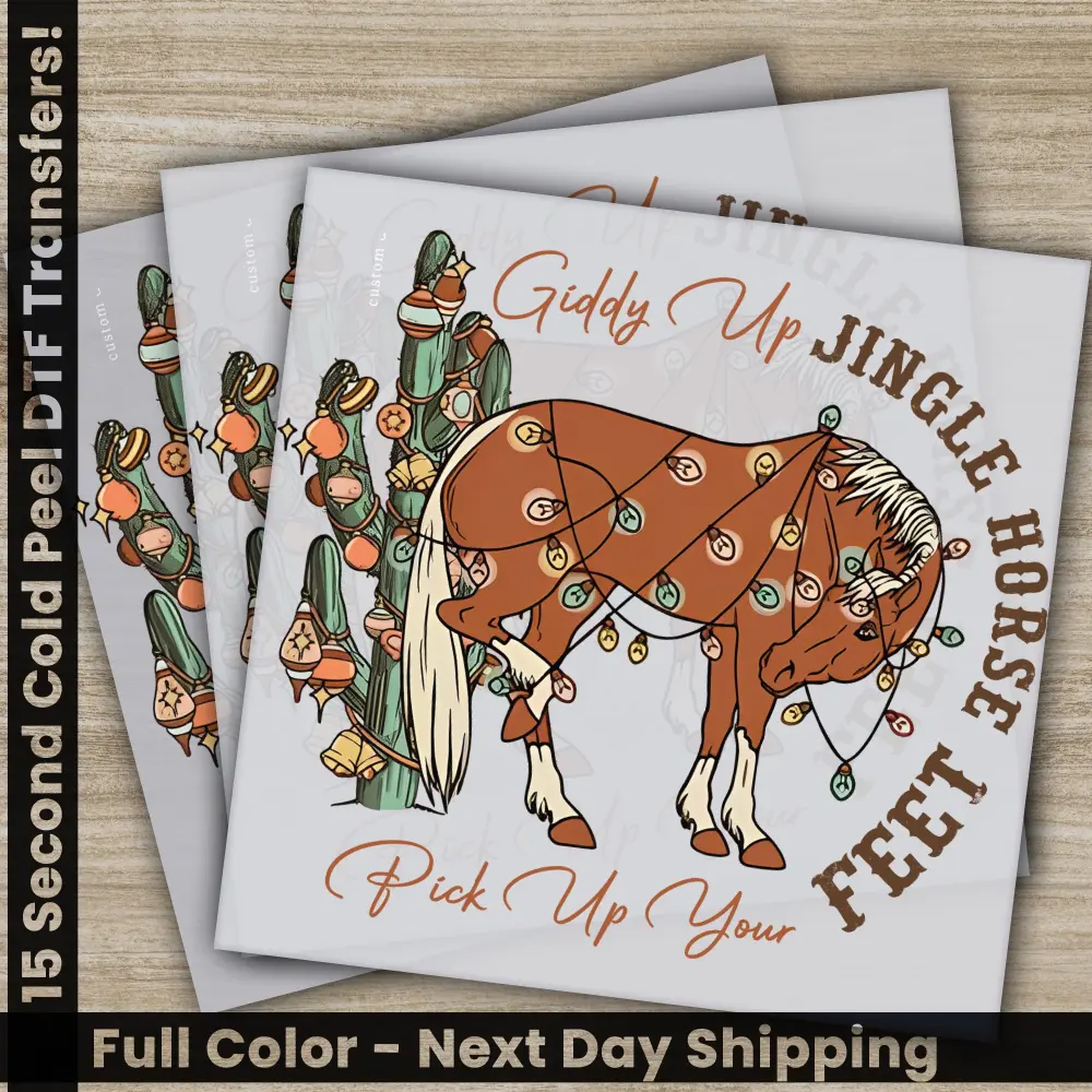 Jingle Horse Feet, Christmas DTF Transfers, Ready to Press, Personalized Gifts, Direct to Film, Sublimation Screen Prints, Fast Shipping