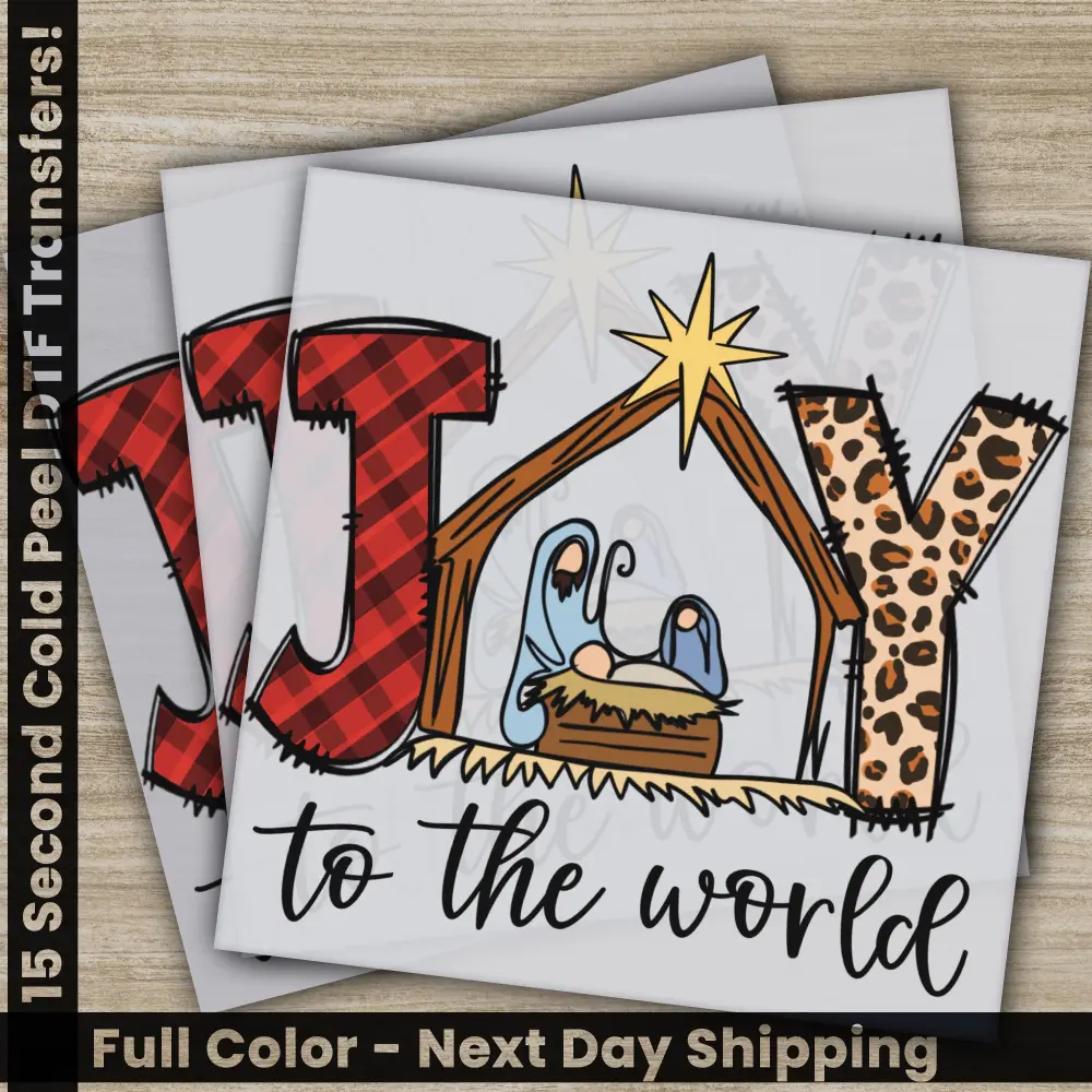 Joy To The World, Christmas DTF Transfers, Ready to Press, Personalized Gifts, Direct to Film, Sublimation Screen Prints, Fast Shipping