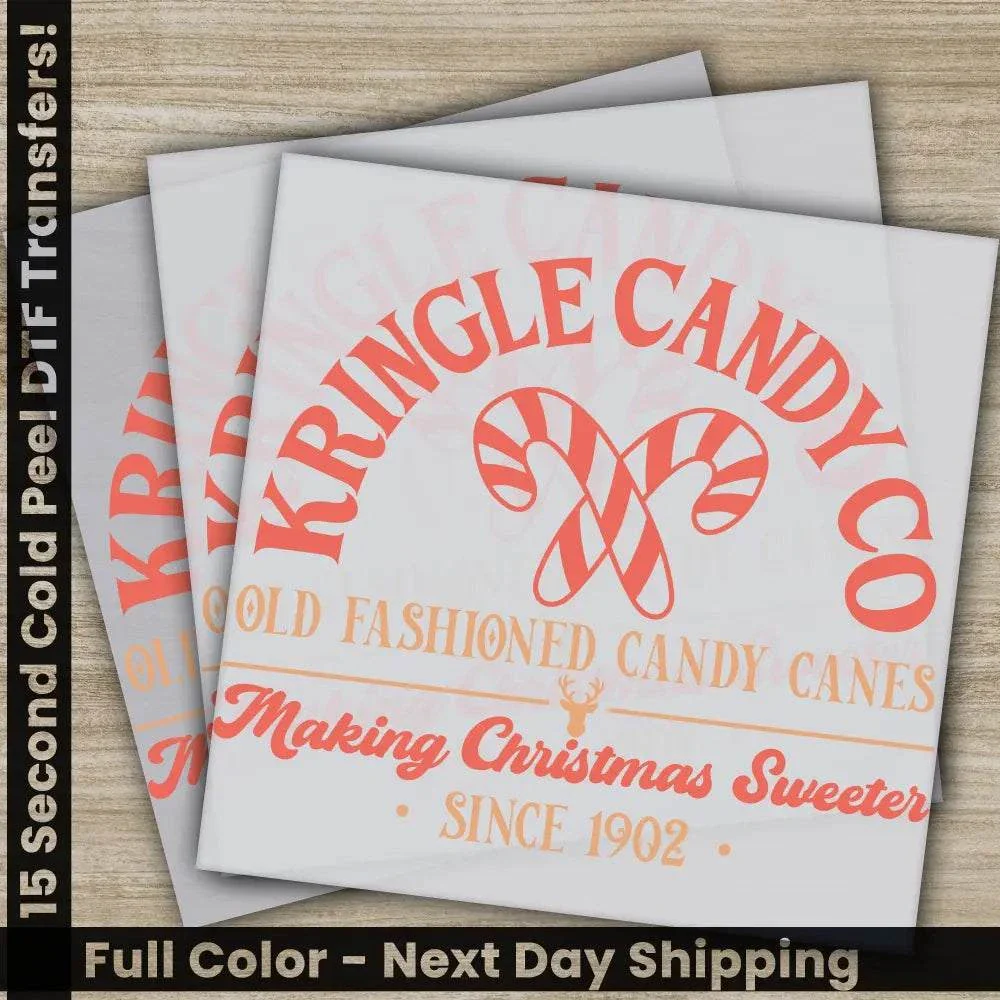 Kringle Candy Co, DTF Christmas Image Transfers, Personalized Gifts for Shirts,High Quality Ready to Press, Sublimation Prints,Fast Shipping