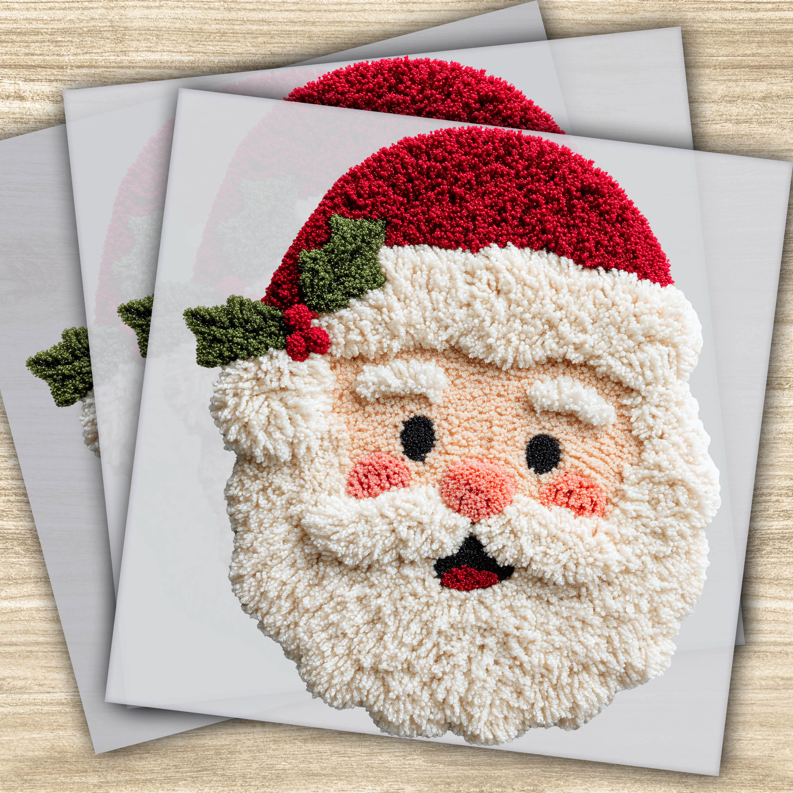 Santa Faux Yarn DTF Transfer - Christmas Design with Holly, Ready to Press