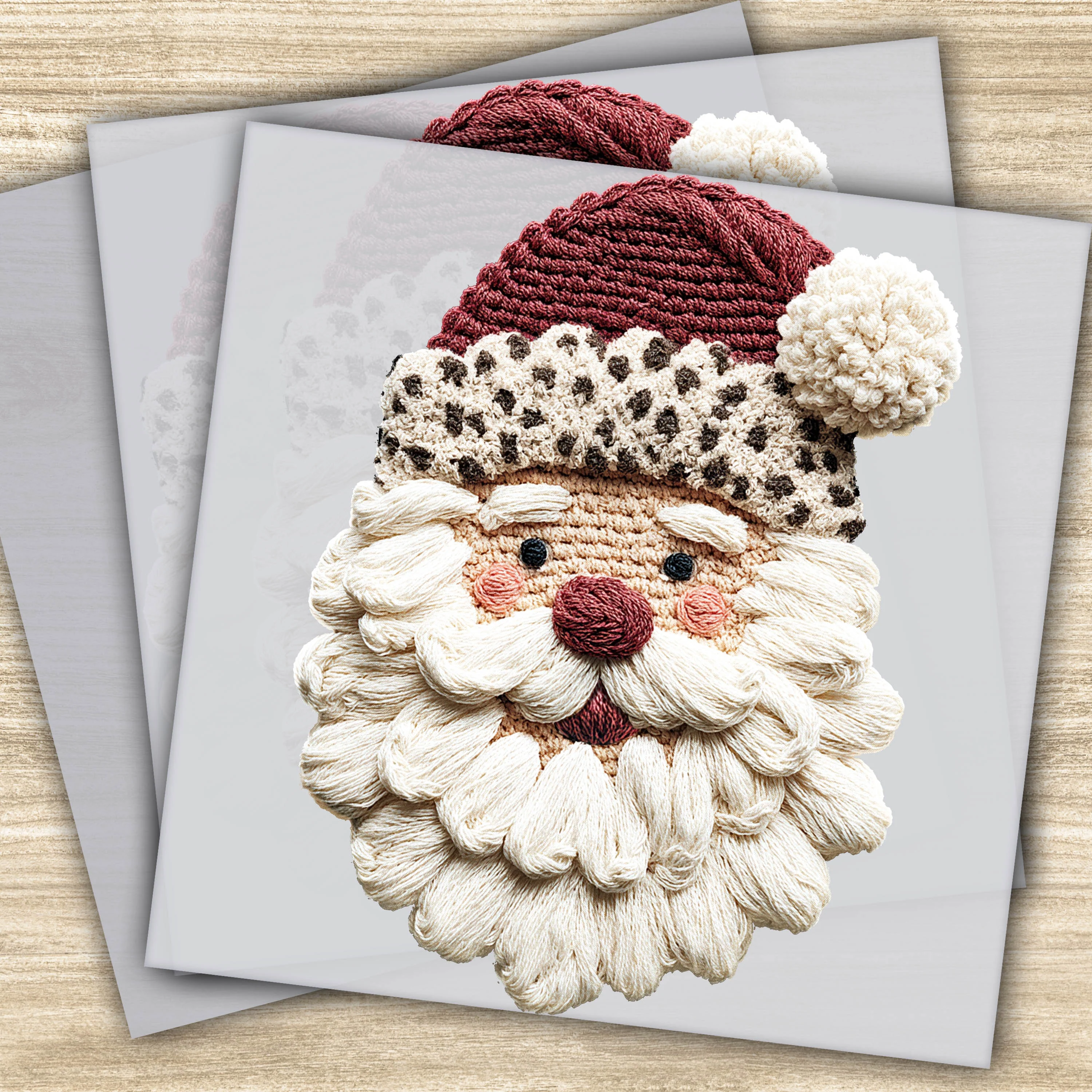Leopard Print Santa Faux Yarn DTF Transfer - Christmas Design, Santa Hat, Ready to Press