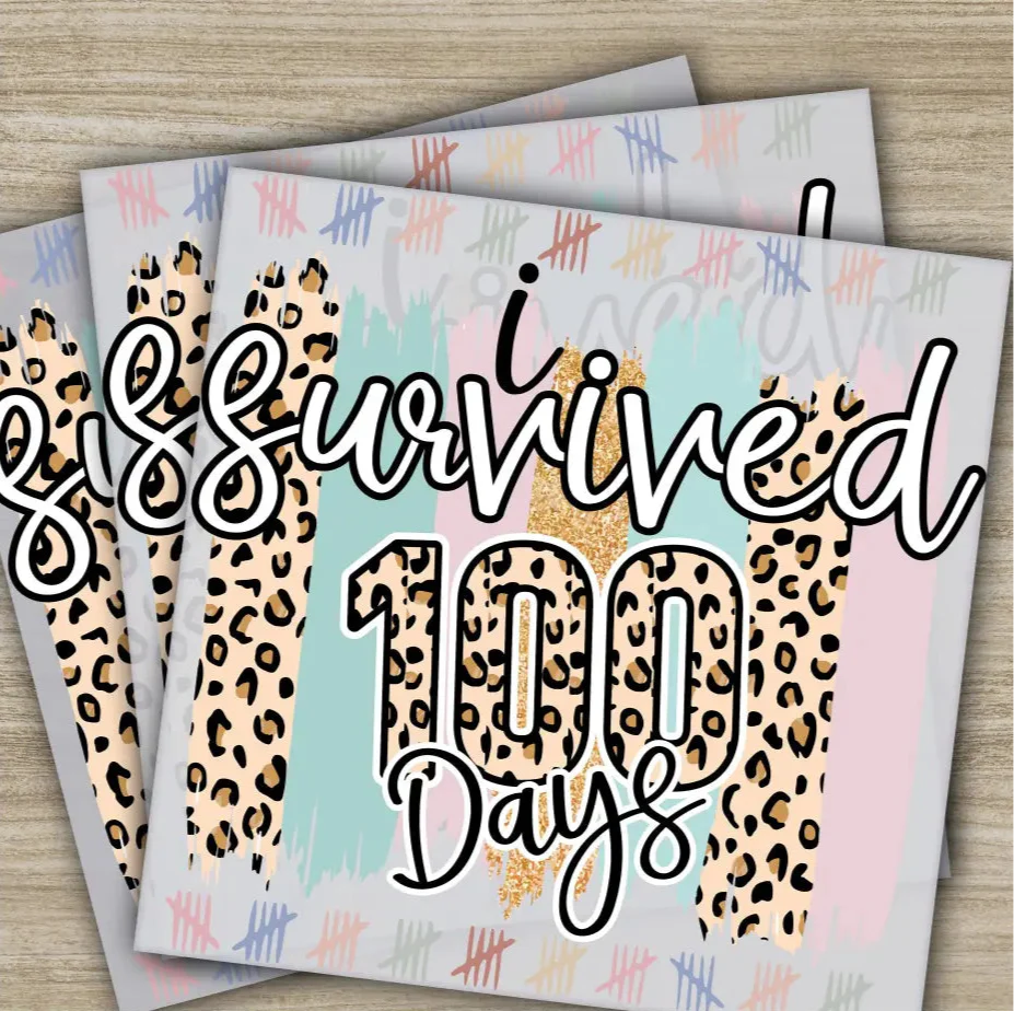 Leopard, Survived, 100 Days Of School Transfer, Ready to Press, Personalized DTF Transfer, 100 Days Of School Gift, Heat Press DTF Transfers