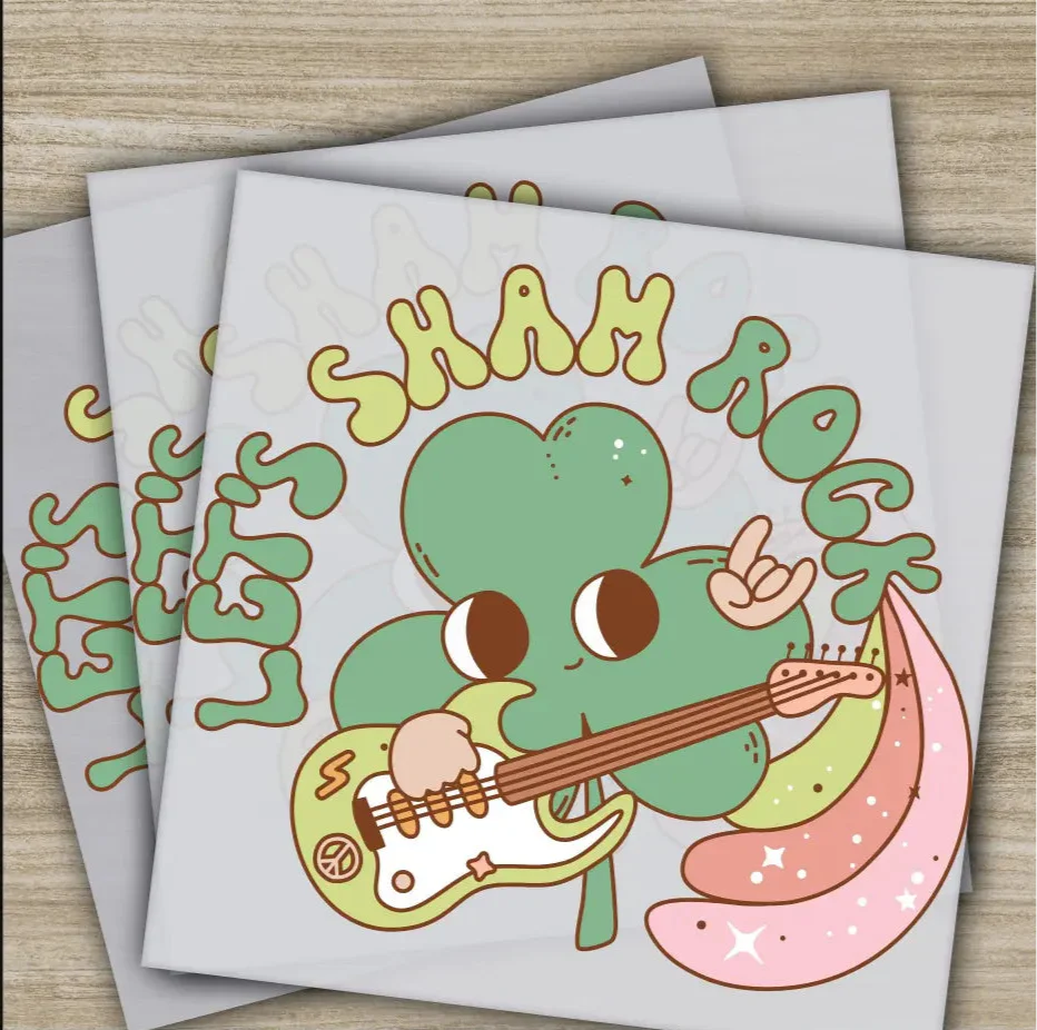 Let's Sham Rock, Clover, St. Patrick's Day Transfers, Ready to Press, Personalized DTF Transfer, St. Patrick's Gift, Heat Press DTF Transfer