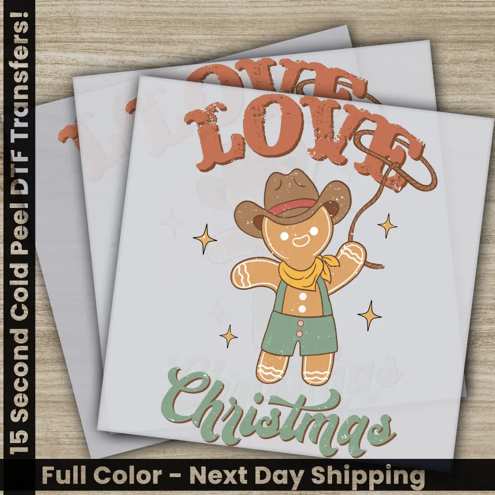 Love Christmas, Christmas DTF Transfers, Personalized Gifts, Ready-to-Press, High Quality, Fast Shipping, Christmas Gingerbread PNG