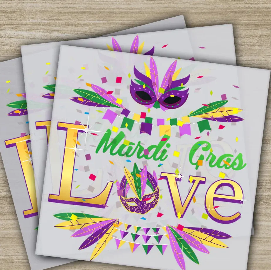 Love Costume, Mask, Mardi Gras Transfers, Ready to Press, Personalized DTF Transfer, Mardi Gras Gift, High Quality, Heat Press DTF Transfer