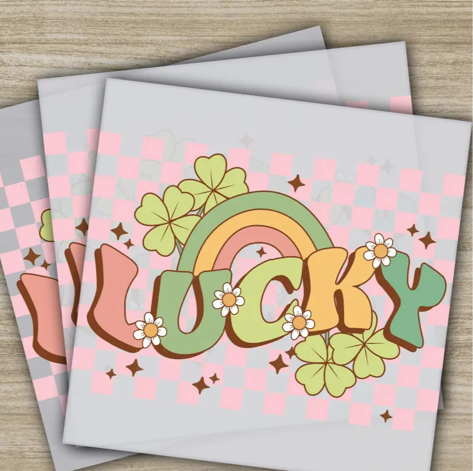 Lucky, Chessboard, St. Patrick's Day Transfers, Ready to Press, Personalized DTF Transfers, St. Patrick's Gifts, Heat Press DTF Transfers