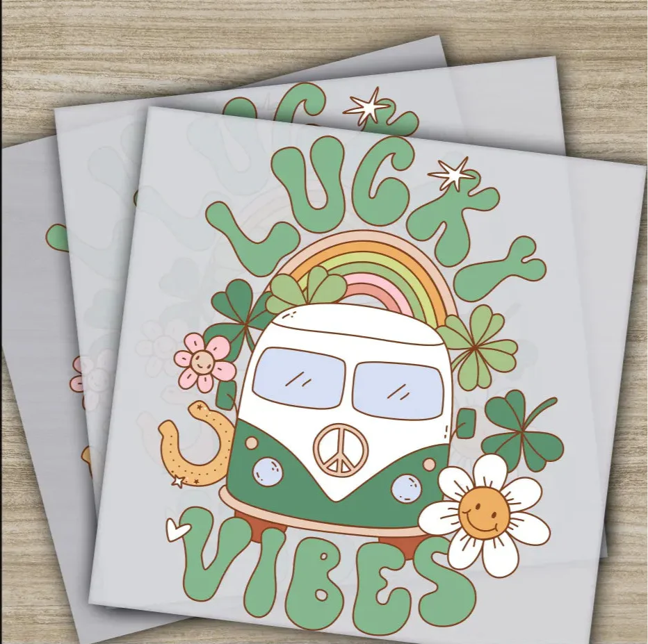 Lucky Vibes, Van, St. Patrick's Day Transfers, Ready to Press, Personalized DTF Transfers, St. Patrick's Gifts, Heat Press DTF Transfers