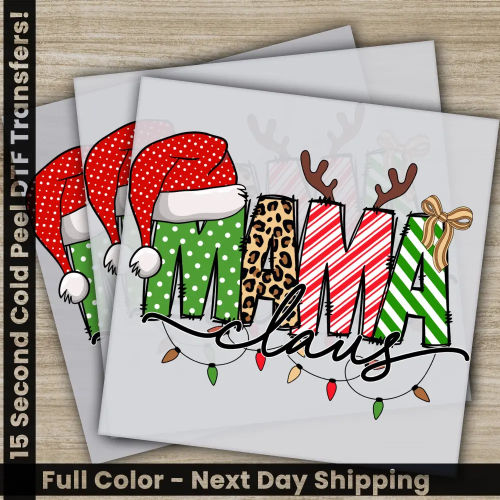 Mama, Merry Christmas DTF Transfers, Ready to Press, Personalized Gifts, Direct to Film, Sublimation Screen Prints, Fast Shipping
