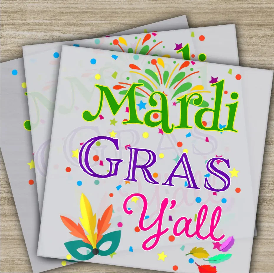 Mardi Gras Yall, Mask, Celebration, Mardi Gras Transfer, Ready to Press, Personalized DTF Transfer, Mardi Gras Gift, Heat Press DTF Transfer