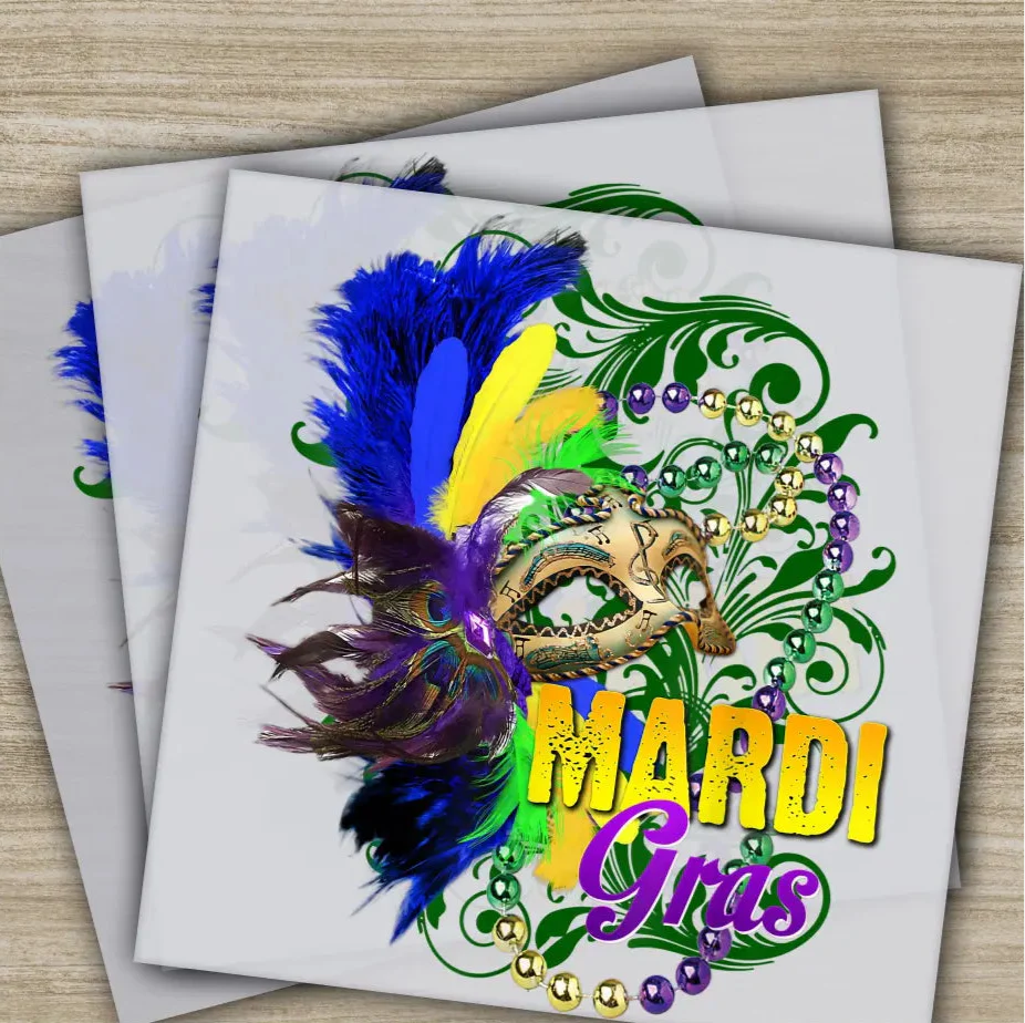 Mask, Costume, Mardi Gras Transfers, Ready to Press, Personalized DTF Transfers, Mardi Gras Gifts, High Quality, Heat Press DTF Transfer