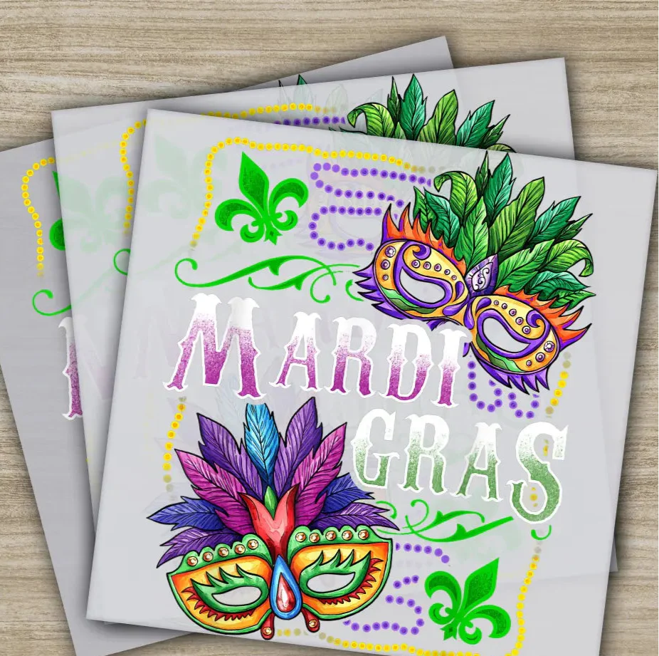 Mask, Party, Beads, Mardi Gras Transfer, Ready to Press, Personalized DTF Transfers, Mardi Gras Gifts, High Quality, Heat Press DTF Transfer