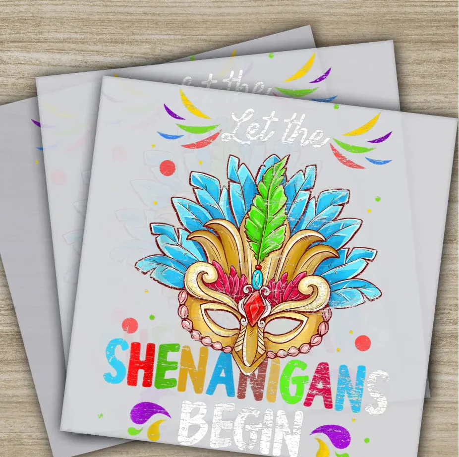 Mask, Shenanigans, Mardi Gras Transfers, Ready to Press, Personalized DTF Transfers, Mardi Gras Gifts, High Quality, Heat Press DTF Transfer
