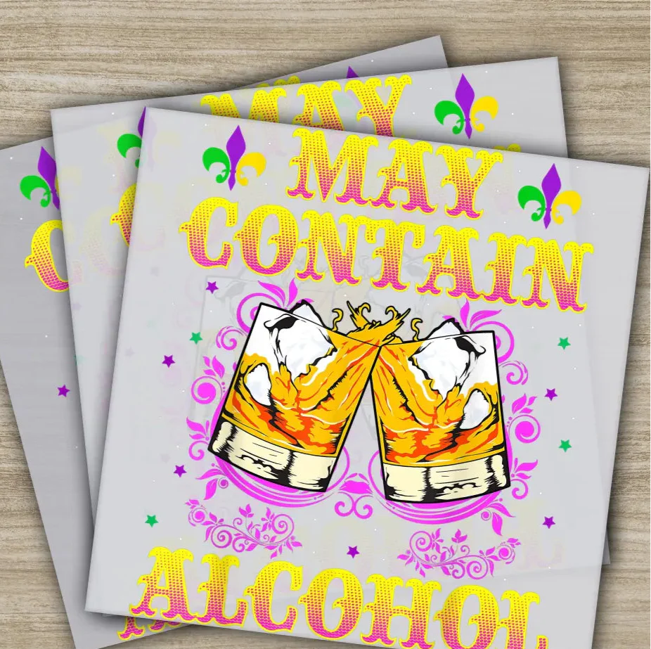 May Contain Alcohol, Beads Mask, Mardi Gras Transfers, Ready to Press, Personalized DTF Transfer, Mardi Gras Gifts, Heat Press DTF Transfers