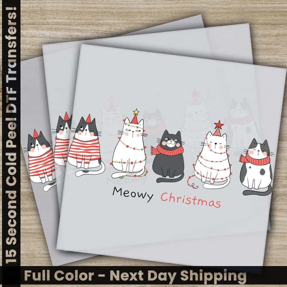 Meowy Christmas, DTF Transfers, Ready to Press, Personalized Gifts, Direct to Film, Sublimation Screen Prints, Fast Shipping