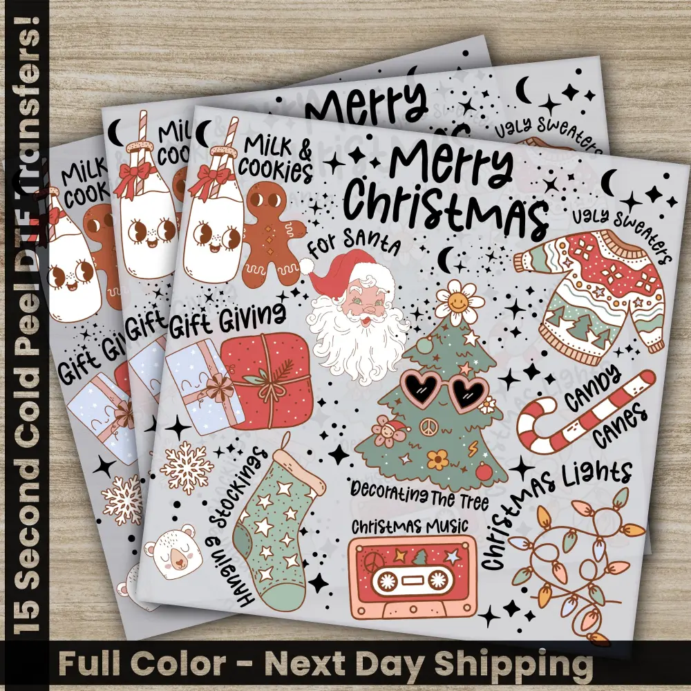 Merry Christmas DTF Transfers, Ready to Press, Personalized Gifts, Direct to Film, Sublimation Screen Prints, Fast Shipping