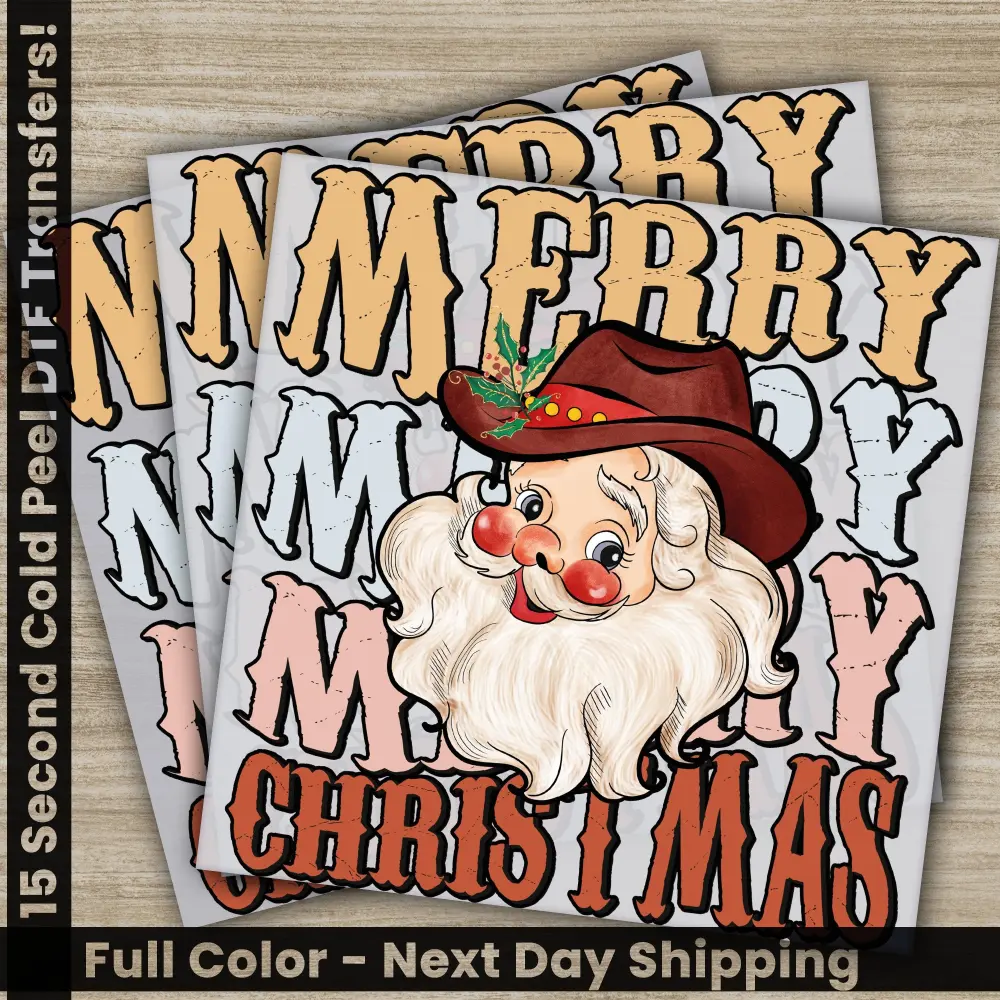 Merry Christmas PNG, Christmas DTF Transfers, Personalized Gifts, Ready to Press, High Quality, Fast Shipping, Santa With Merry Christmas