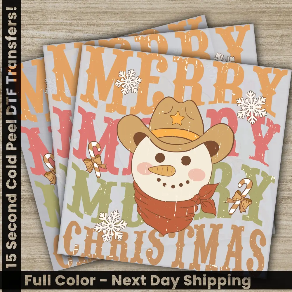 Merry Christmas, Ready to Press, Christmas Gifts, Personalized Image Transfer - High Quality, DTF Transfers, Fast Shipping, Snowman PNG