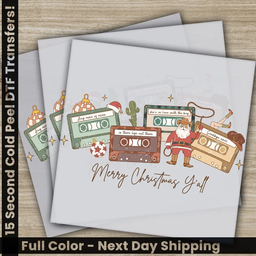Merry Christmas Yall, DTF Transfers, Ready to Press, Personalized Gifts, Direct to Film, Sublimation Screen Prints,