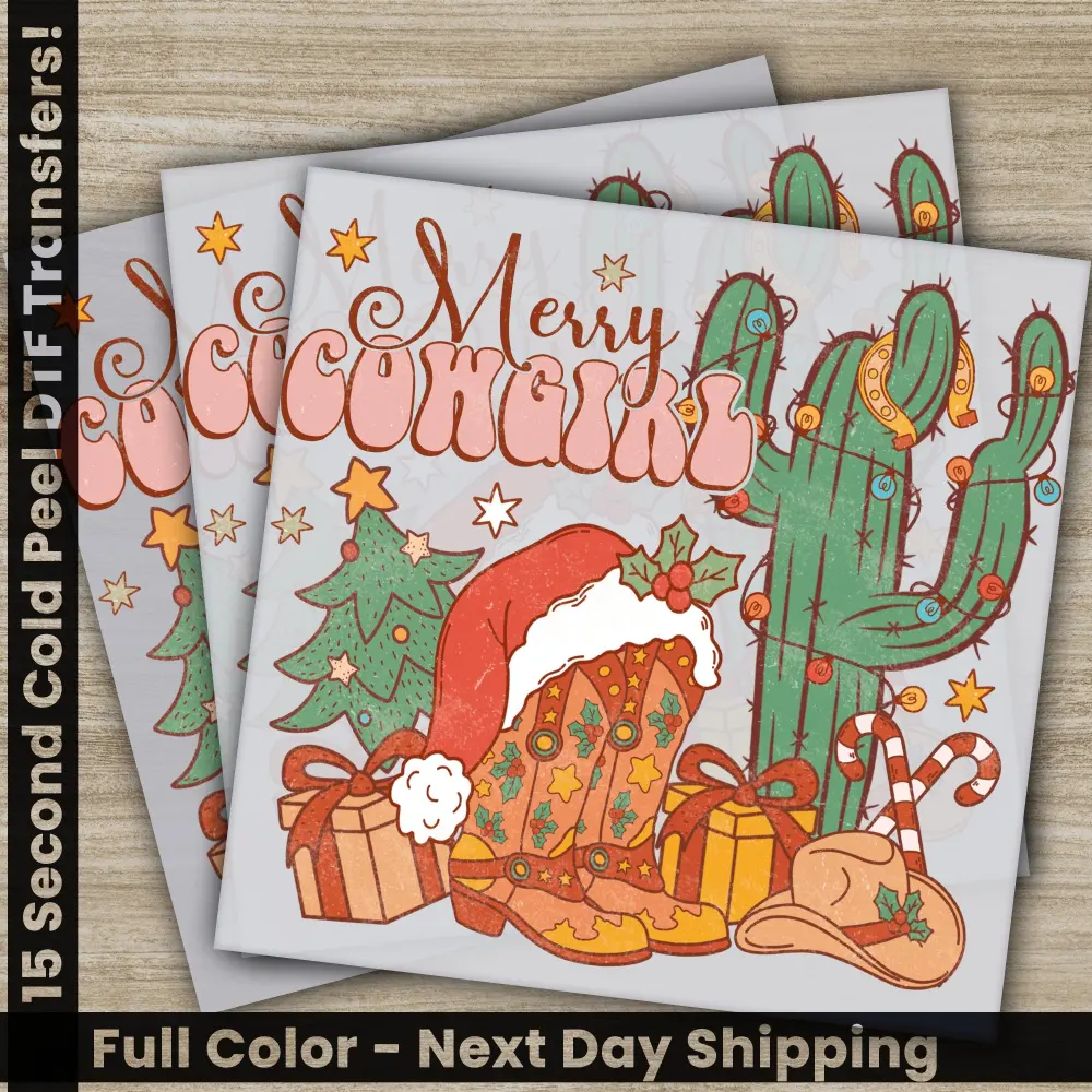 Merry Cow Girl, Christmas DTF Transfers, Personalized Gifts for Shirts, Trendy Prints, Fast Shipping, High Quality, Ready to Press