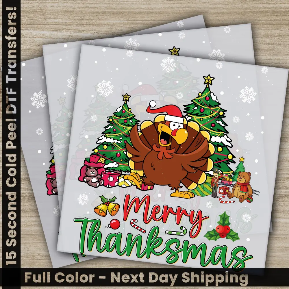 Merry Thanksmas, Christmas DTF Transfers, Ready to Press, Personalized Gifts, Direct to Film, Sublimation Screen Prints, Fast Shipping