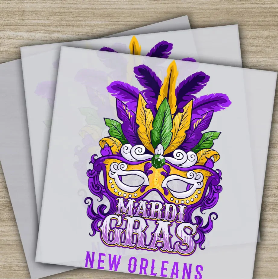 New Orleans Mask, Mardi Gras Transfers, Ready to Press, Personalized DTF Transfers, Mardi Gras Gifts, High Quality, Heat Press DTF Transfers