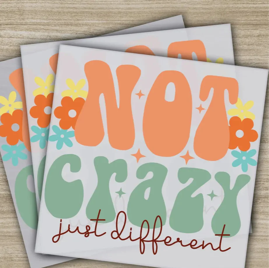 Not Crazy Just Different, Sarcastic Transfers, Ready to Press, Personalized DTF Transfers, Sarcastic Gifts, Heat Press DTF Transfers