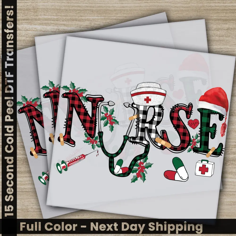 Nurse, Christmas DTF Transfers, Ready to Press, Personalized Gifts, Direct to Film, Sublimation Screen Prints, Fast Shipping
