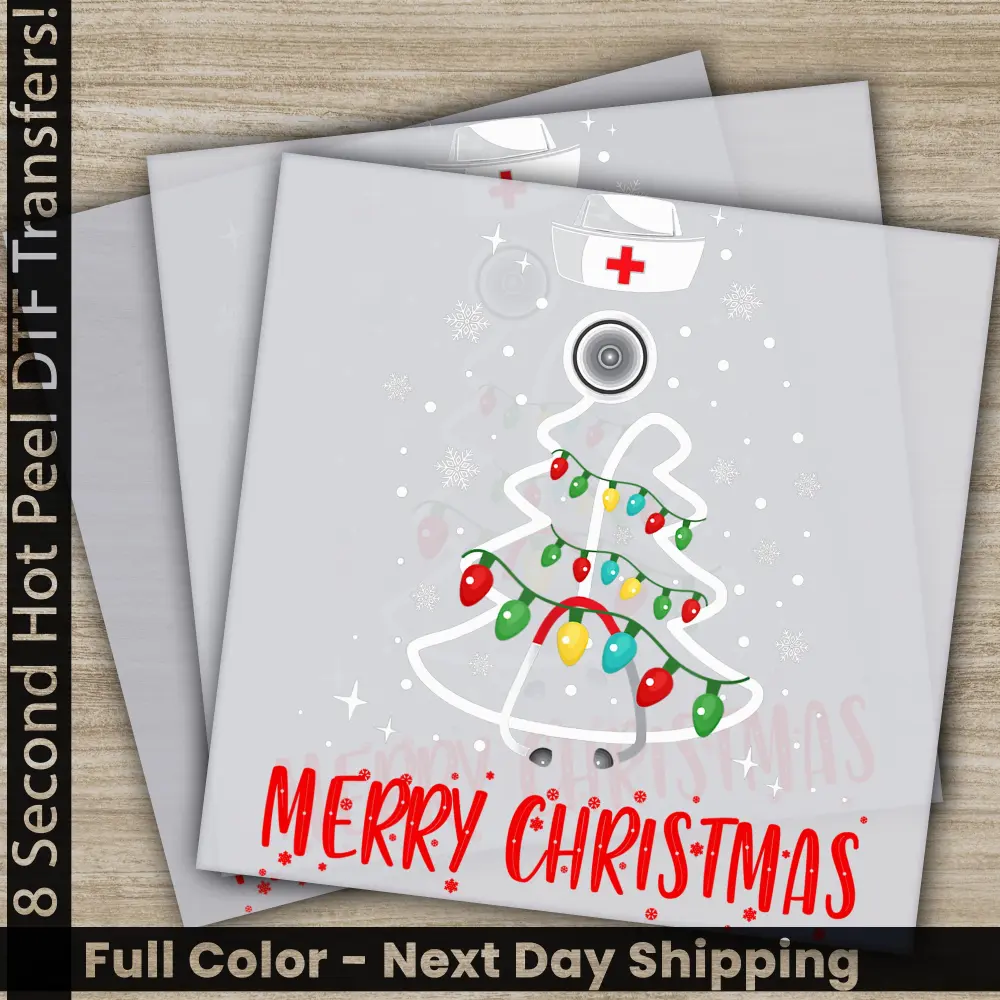Nurse, Merry Christmas DTF Transfers, Ready to Press, Personalized Gifts, Direct to Film, Sublimation Screen Prints, Fast Shipping