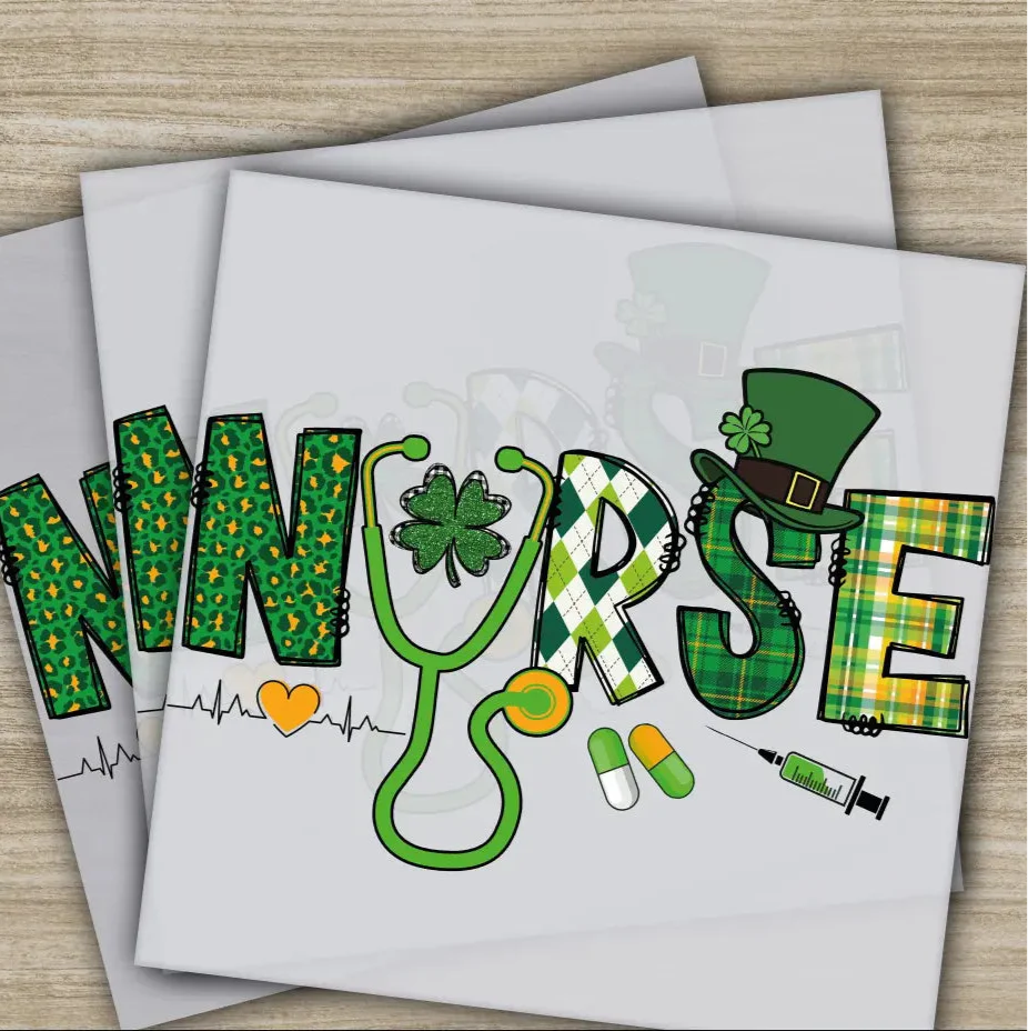 Nurse, Shamrock, St. Patrick's Day Transfers, Ready to Press, Personalized DTF Transfers, St. Patrick's Gifts, Heat Press DTF Transfers