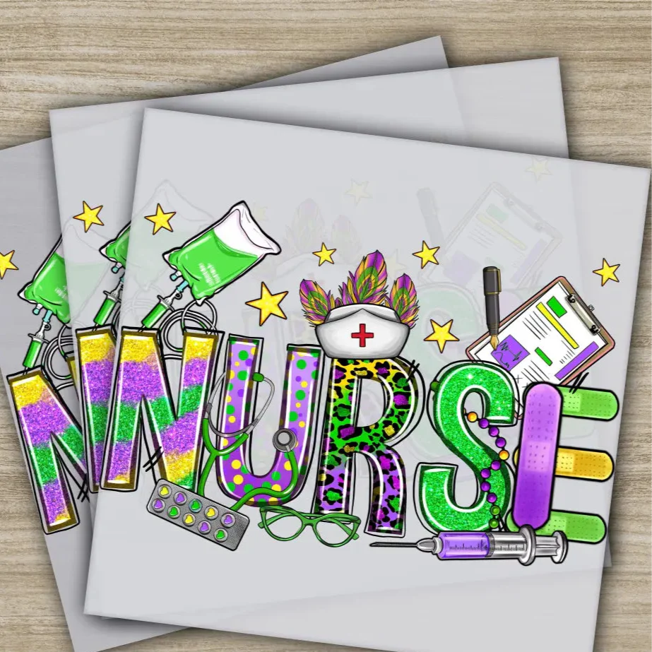 Nurse, Syringe, Mardi Gras Transfers, Ready to Press, Personalized DTF Transfers, Mardi Gras Gifts, High Quality, Heat Press DTF Transfers
