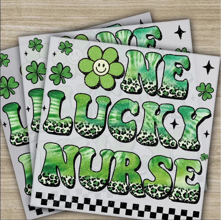 One Lucky Nurse, St. Patrick's Day Transfers, Ready to Press, Personalized DTF Transfers, St. Patrick's Gifts, Heat Press DTF Transfers