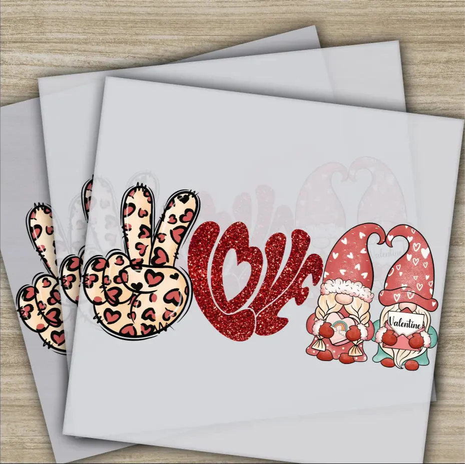 Peace Love Gnomes, Ready to Press, Personalized DTF Transfers, Valentines Gifts, High Quality, Heat Press DTF Transfers