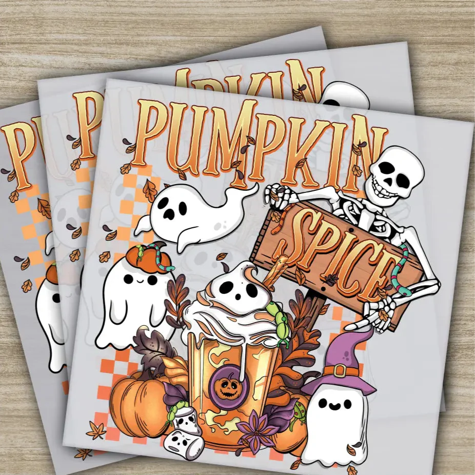Pumpkin Spice, Halloween Transfers, Ready to Press, Personalized DTF Transfers, For Family Gifts, Heat Press DTF Transfers